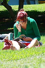 Up skirt pantys. Pics of sexy redhead on grass